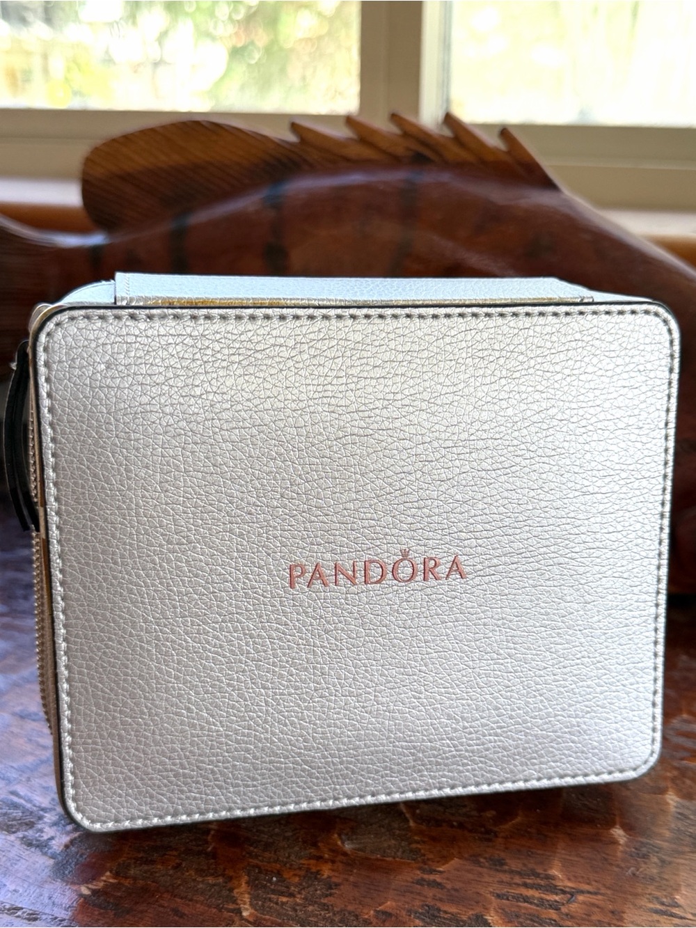 Pandora Silver Squared Zippered Jewelry Case Perfect for Charms Bracelets Rings